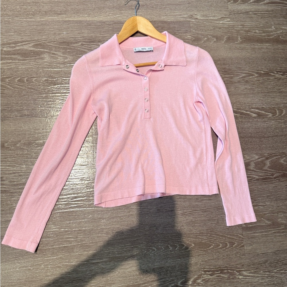 MANGO pink polo long sleeve